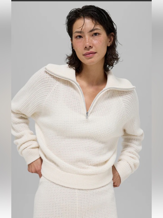ALO Yoga Sweaters - ALO Yoga Cream Half-Zip Cowl Waffle Knit Sweater
